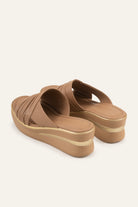 Marbella Genuine Leather Women Wedge Slides Taupe - view 3