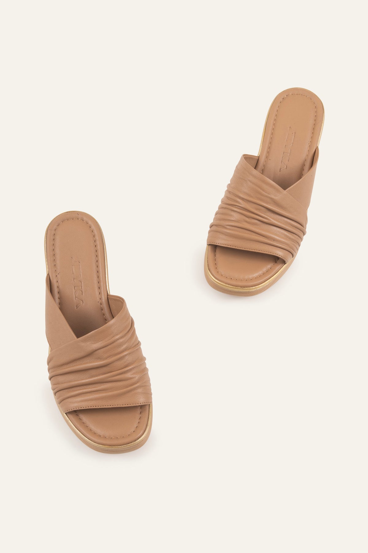 Marbella Genuine Leather Women Wedge Slides Taupe - view 4