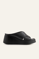 Menton Genuine Leather Women Wedge Slides Black - view 1