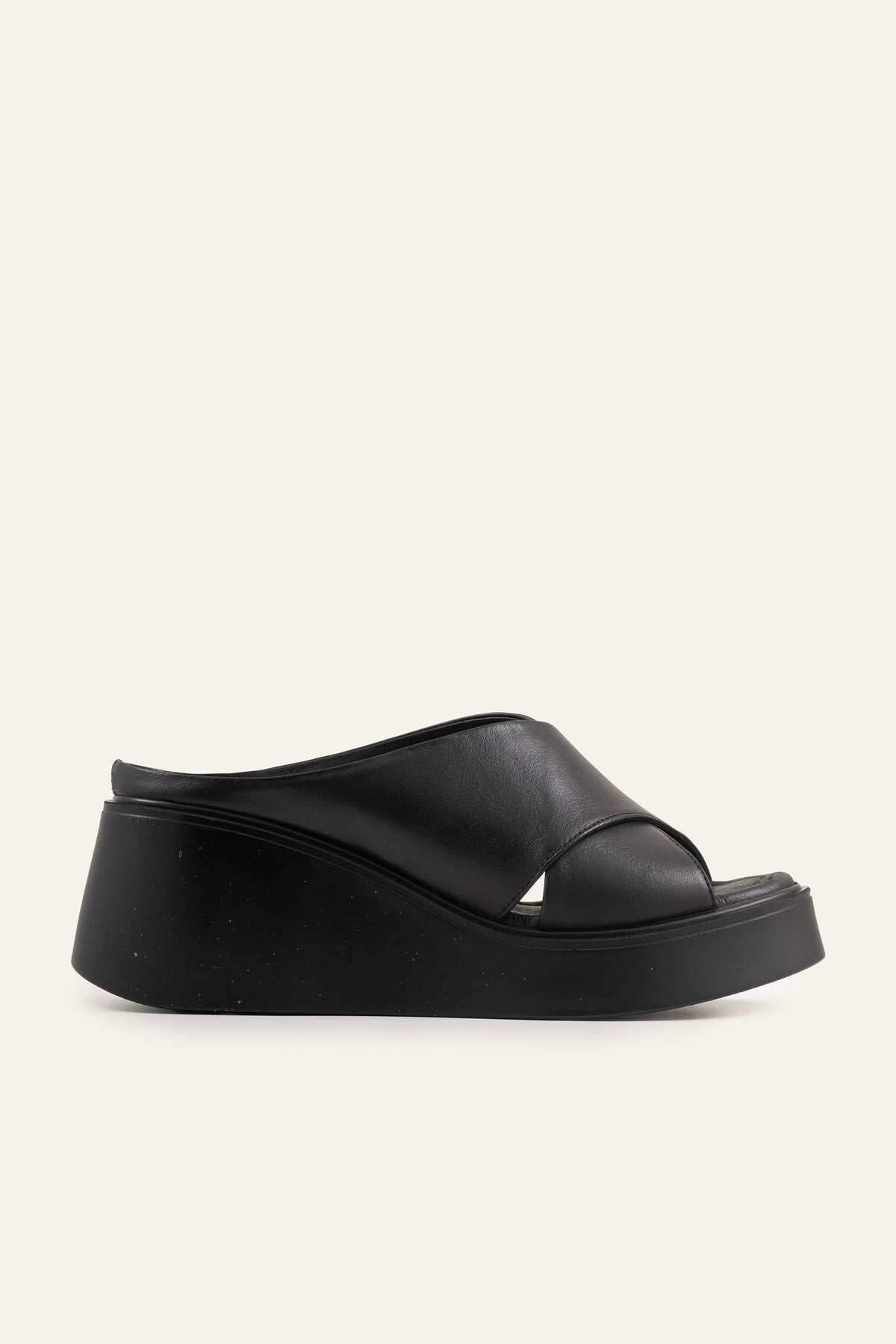 Menton Genuine Leather Women Wedge Slides Black - view 1