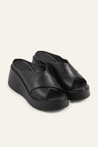 Menton Genuine Leather Women Wedge Slides Black - view 2