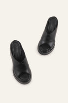 Menton Genuine Leather Women Wedge Slides Black - view 4