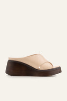 Menton Genuine Leather Women Wedge Slides Cream - view 1