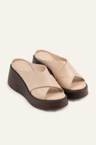 Menton Genuine Leather Women Wedge Slides Cream - view 2