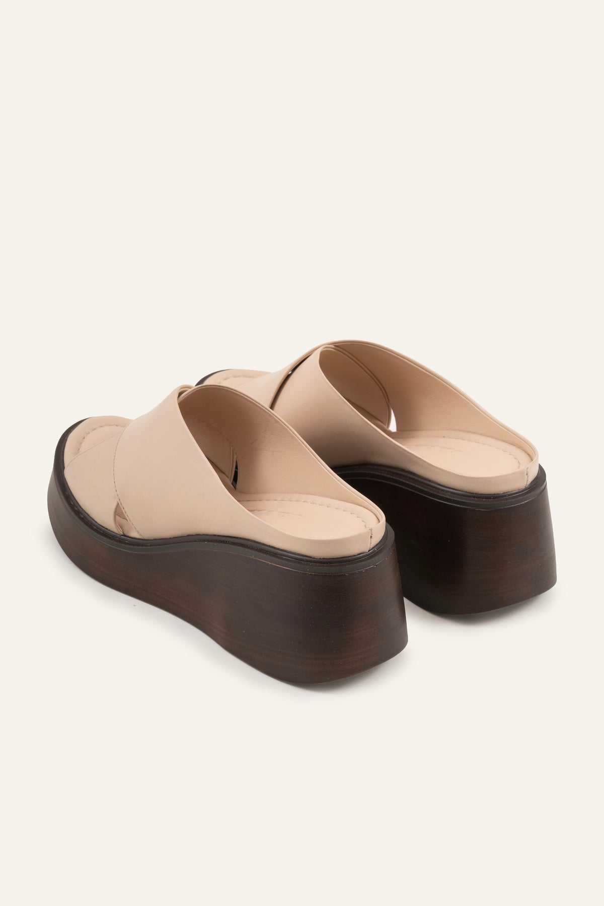 Menton Genuine Leather Women Wedge Slides Cream - view 3