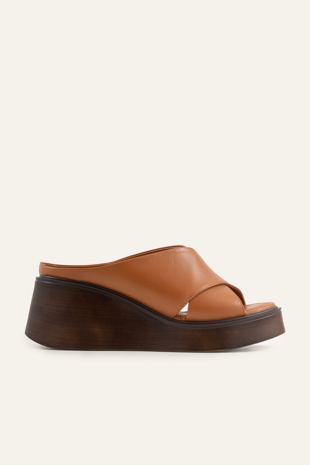 Menton Genuine Leather Women Wedge Slides Tan - view 1