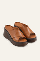 Menton Genuine Leather Women Wedge Slides Tan - view 2