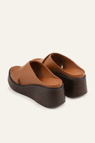 Menton Genuine Leather Women Wedge Slides Tan - view 3