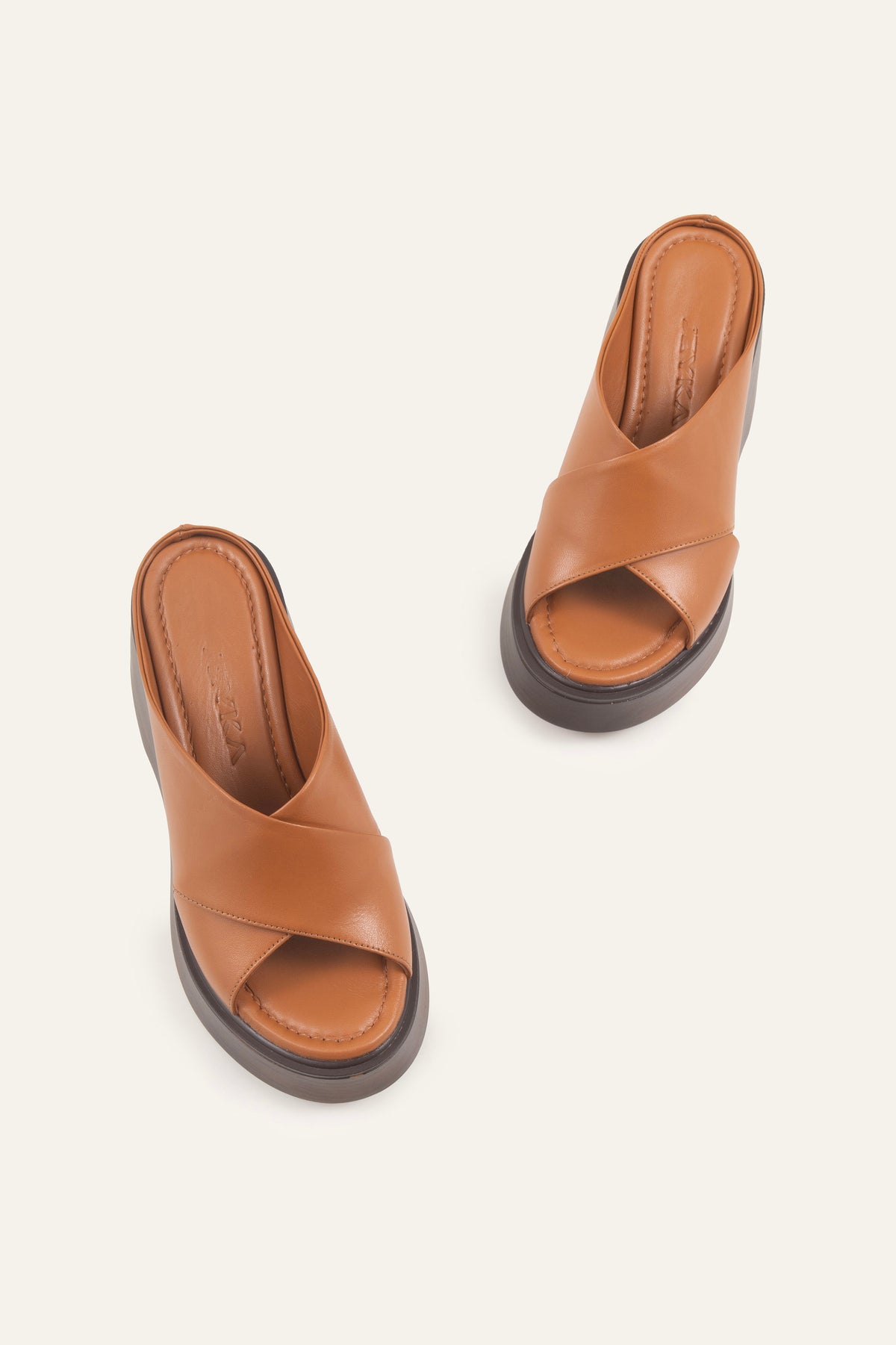 Menton Genuine Leather Women Wedge Slides Tan - view 4