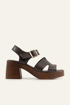 Modena Genuine Leather Women Platform Heel Sandals Dark Brown - view 1