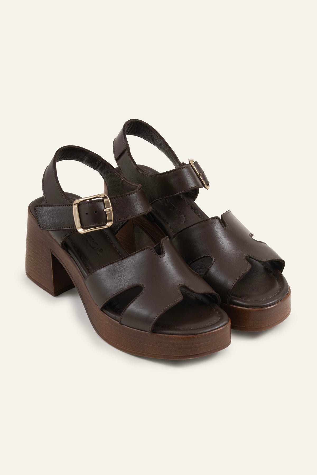 Modena Genuine Leather Women Platform Heel Sandals Dark Brown - view 2