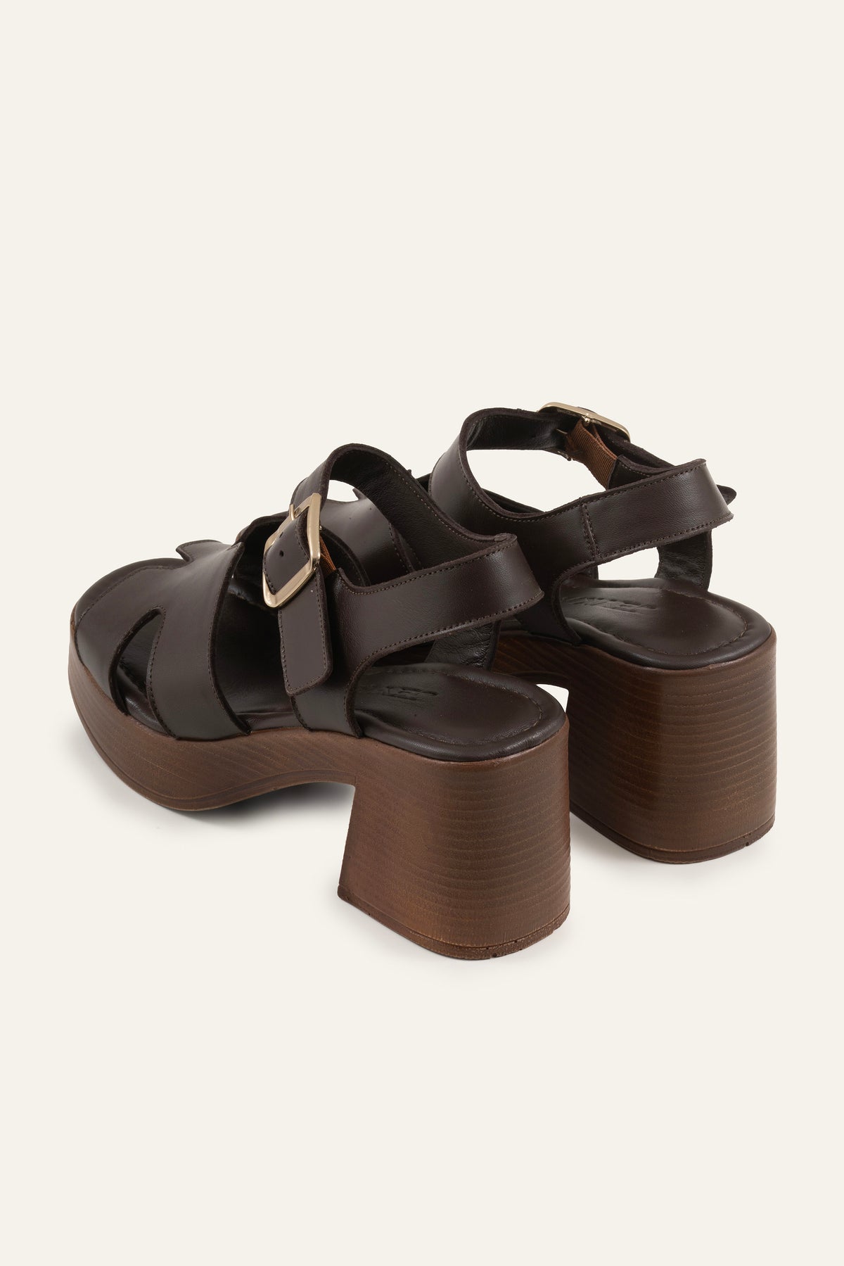 Modena Genuine Leather Women Platform Heel Sandals Dark Brown - view 3