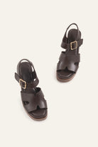 Modena Genuine Leather Women Platform Heel Sandals Dark Brown - view 4