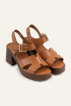 Modena Genuine Leather Women Platform Heel Sandals Tan - view 2