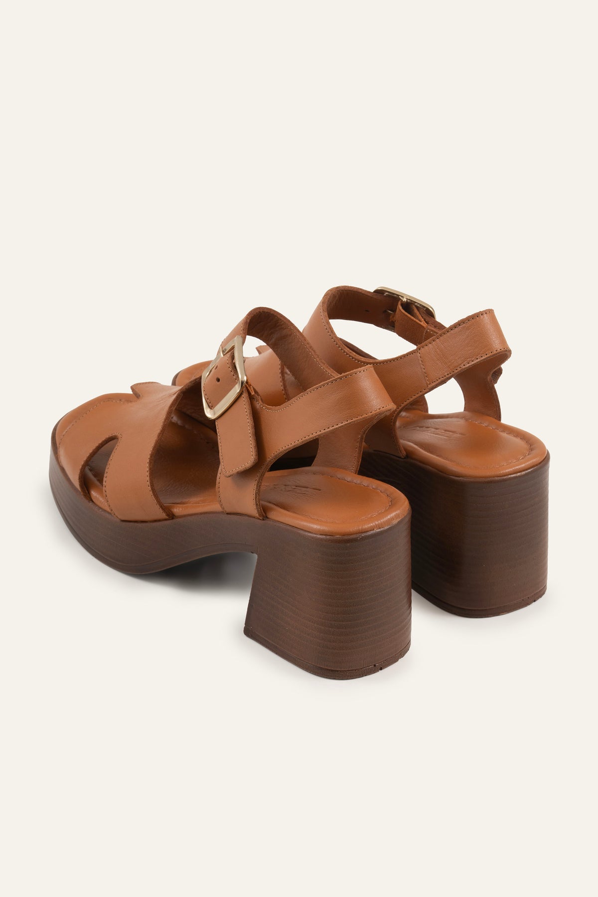 Modena Genuine Leather Women Platform Heel Sandals Tan - view 3