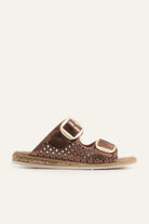 Mykonos Genuine Leather Women Flat Slides Bronze - view 1