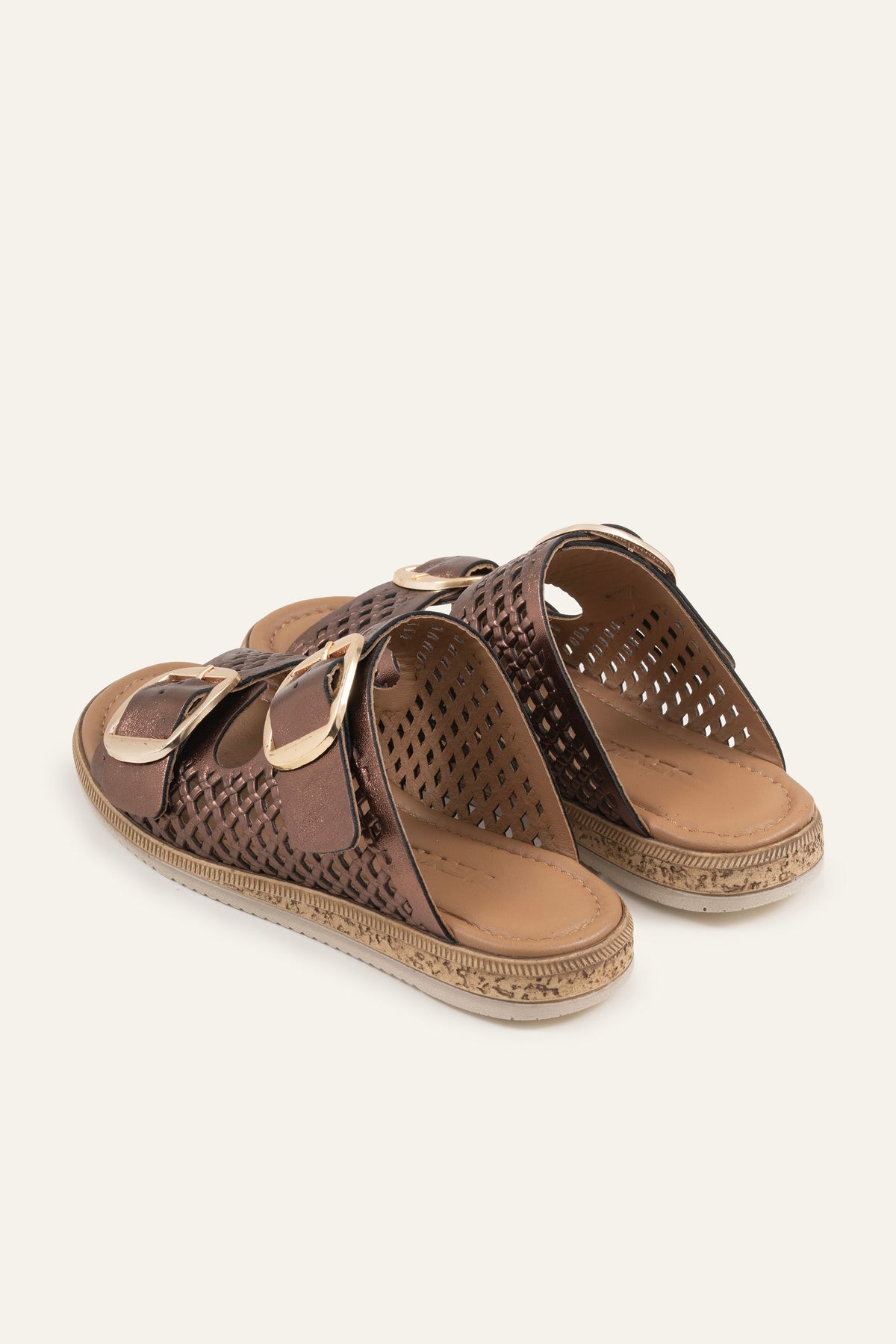 Mykonos Genuine Leather Women Flat Slides Bronze - view 3