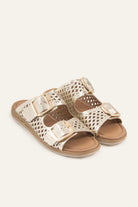 Mykonos Genuine Leather Women Flat Slides Gold - view 2