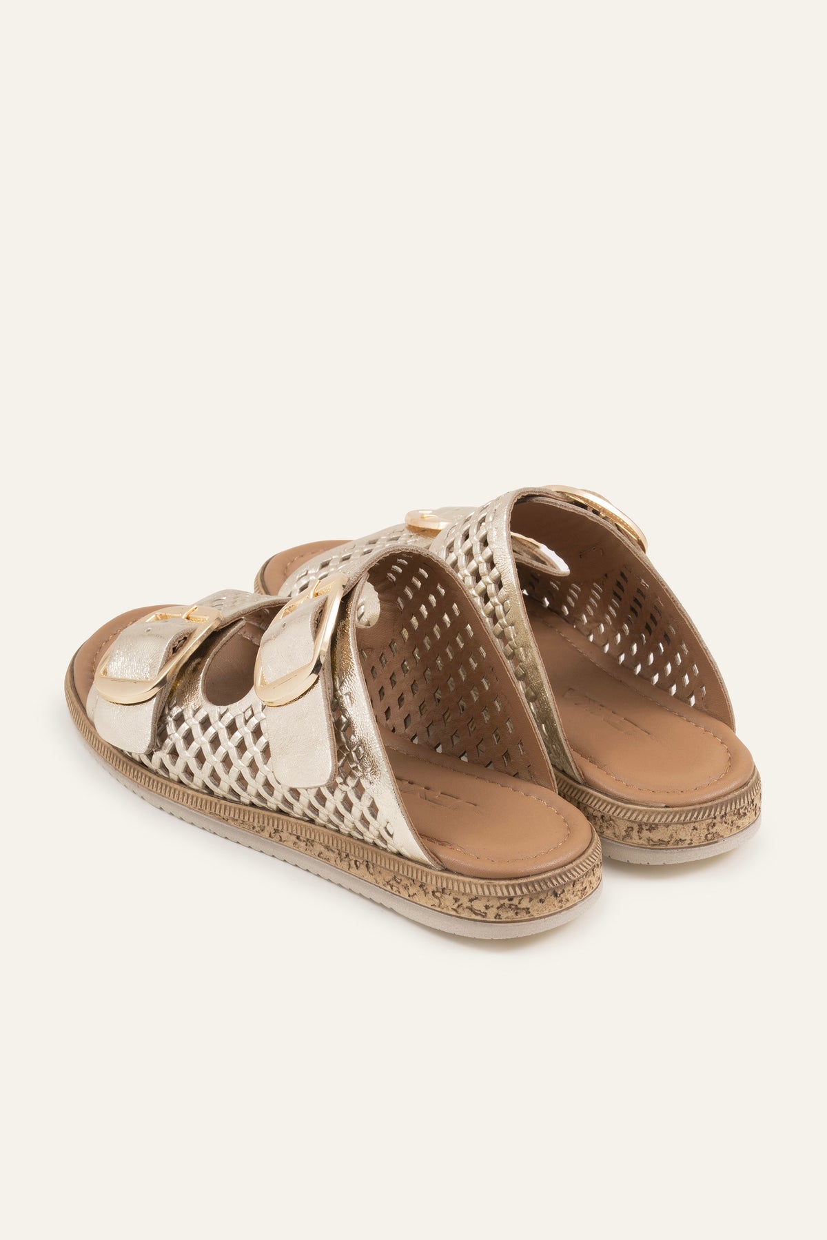 Mykonos Genuine Leather Women Flat Slides Gold - view 3