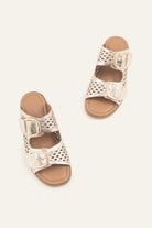 Mykonos Genuine Leather Women Flat Slides Gold - view 4