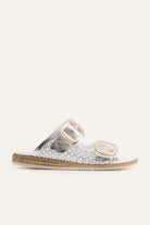 Mykonos Genuine Leather Women Flat Slides Silver - view 1