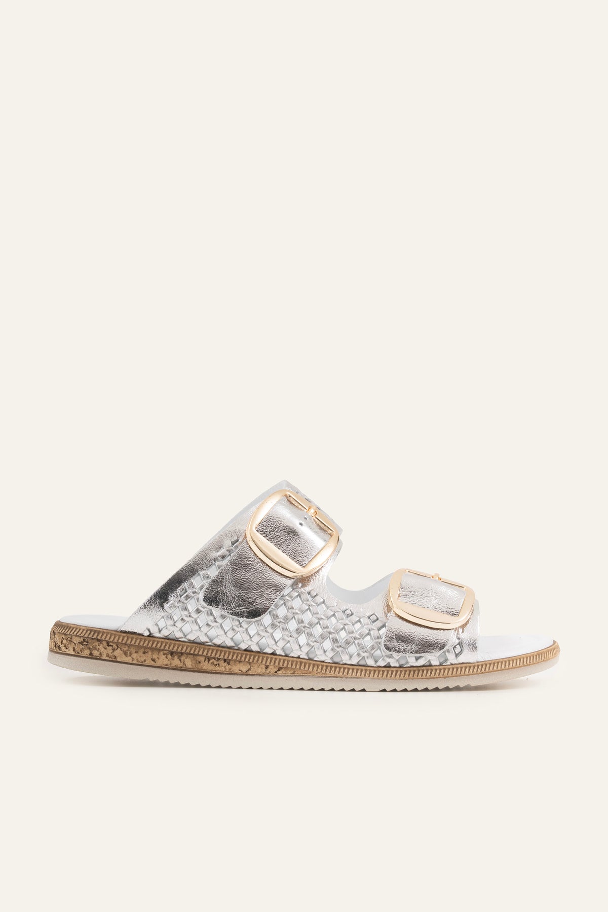 Mykonos Genuine Leather Women Flat Slides Silver - view 1