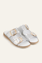 Mykonos Genuine Leather Women Flat Slides Silver - view 2