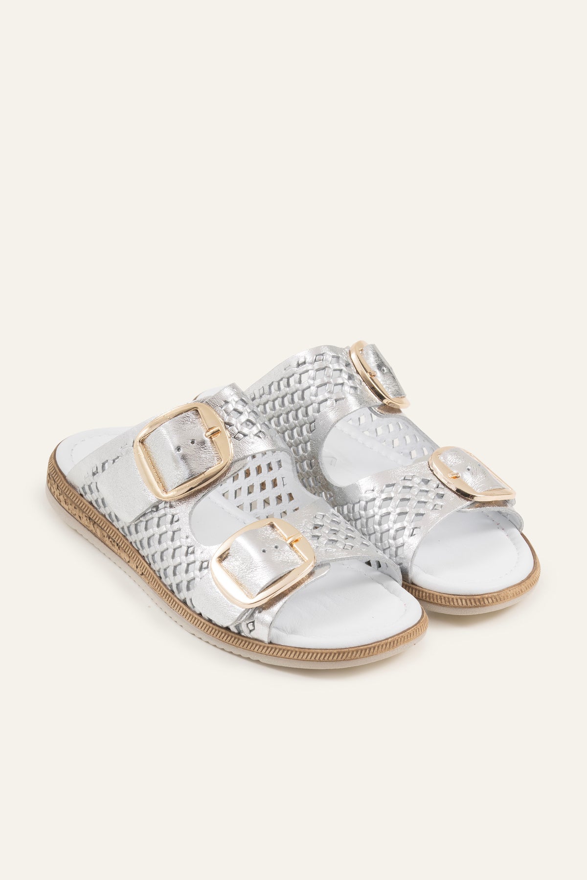 Mykonos Genuine Leather Women Flat Slides Silver - view 2