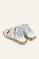 Mykonos Genuine Leather Women Flat Slides Silver - view 3