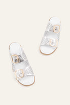 Mykonos Genuine Leather Women Flat Slides Silver - view 4