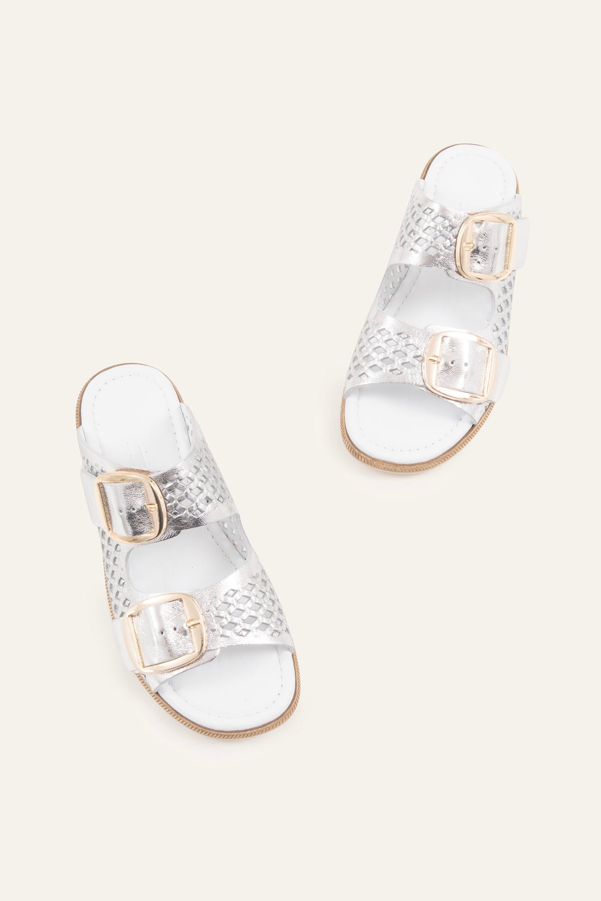 Mykonos Genuine Leather Women Flat Slides Silver - view 4
