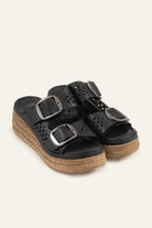 Naxos Genuine Leather Women Espadrille Slides Black - view 2