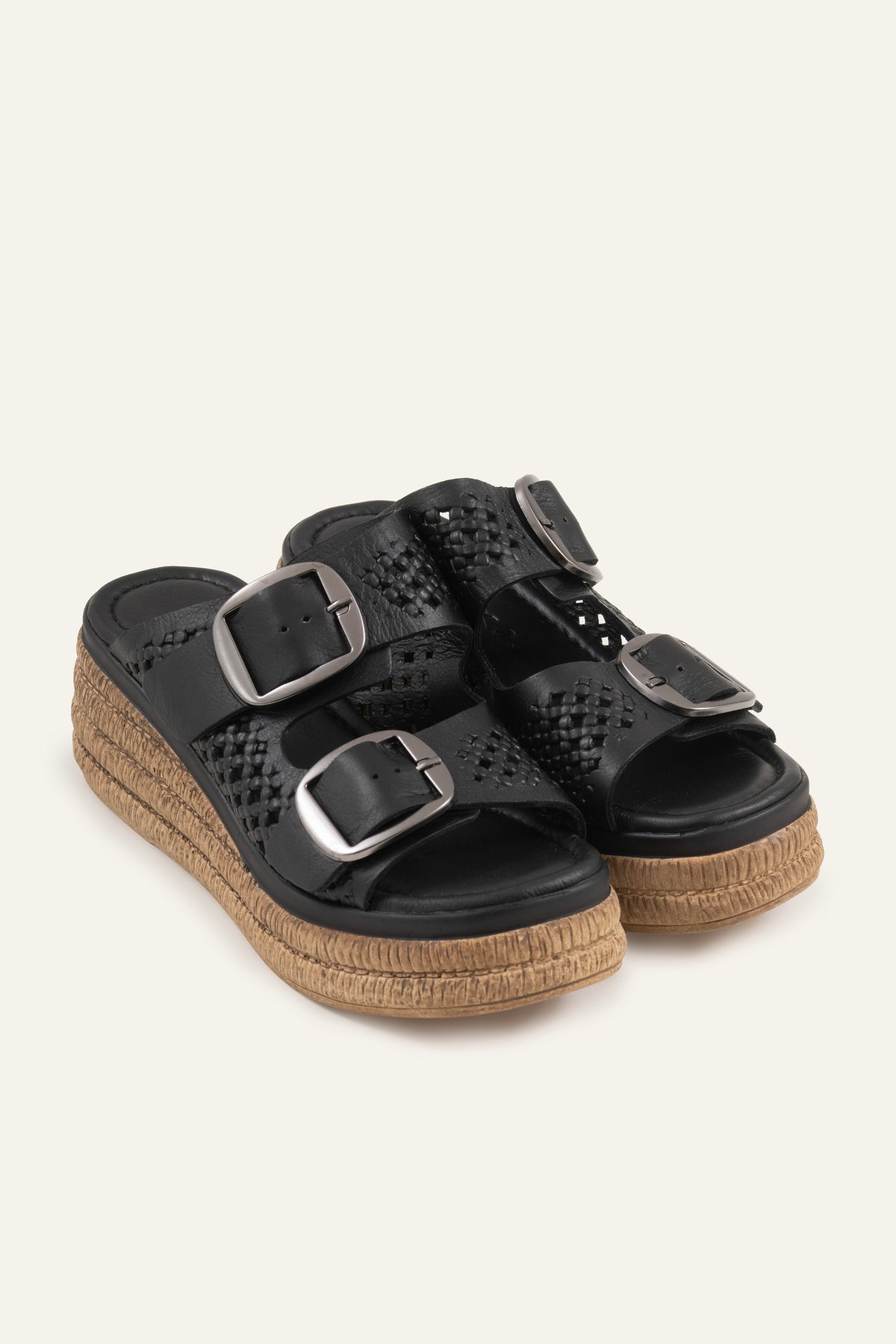Naxos Genuine Leather Women Espadrille Slides Black - view 2