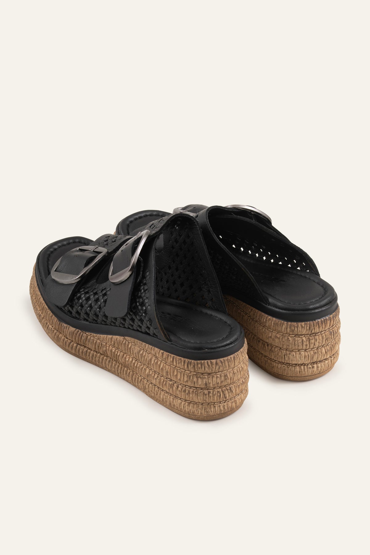 Naxos Genuine Leather Women Espadrille Slides Black - view 3