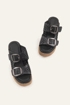 Naxos Genuine Leather Women Espadrille Slides Black - view 4
