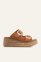 Naxos Genuine Leather Women Espadrille Slides Tan - view 1