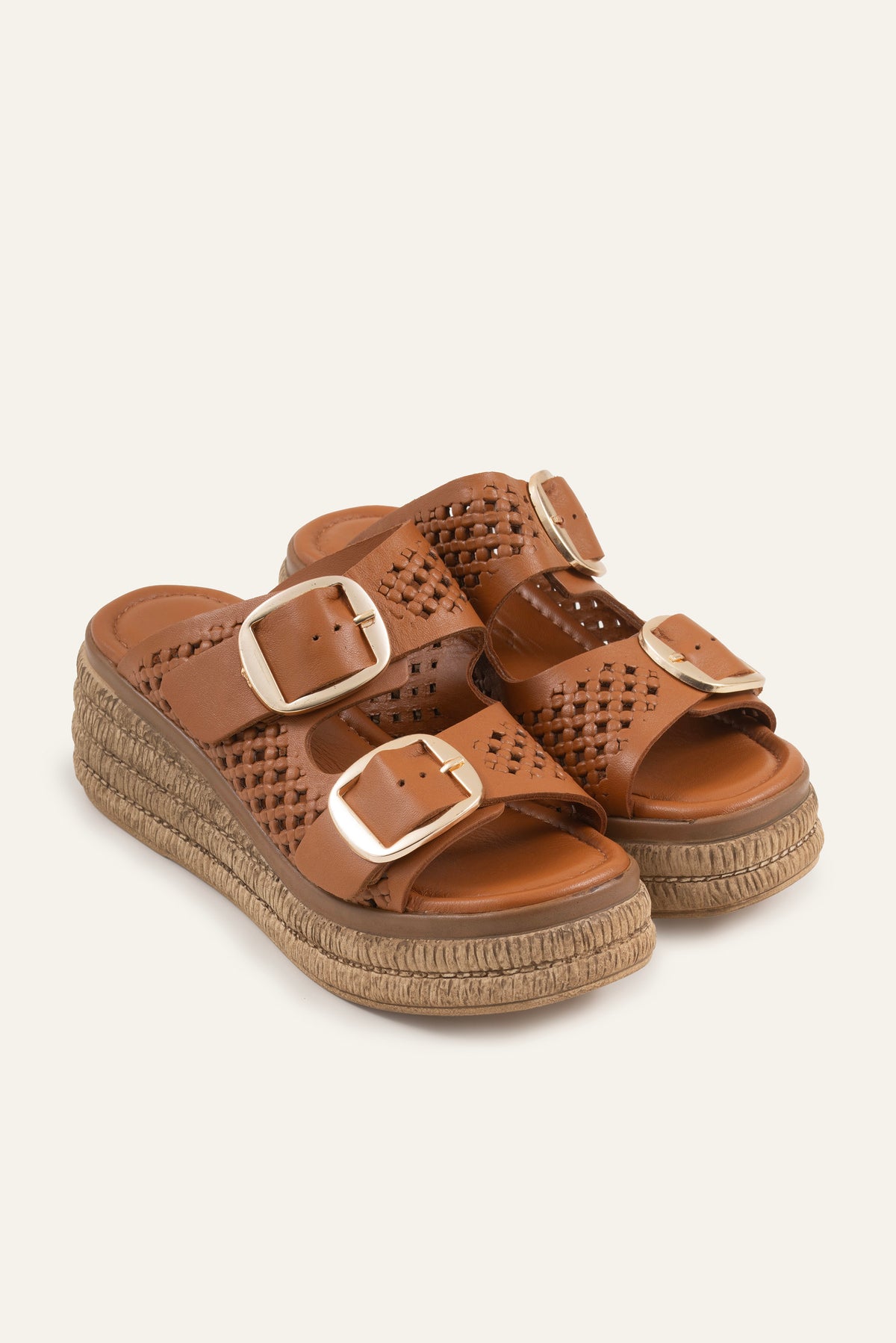 Naxos Genuine Leather Women Espadrille Slides Tan - view 2