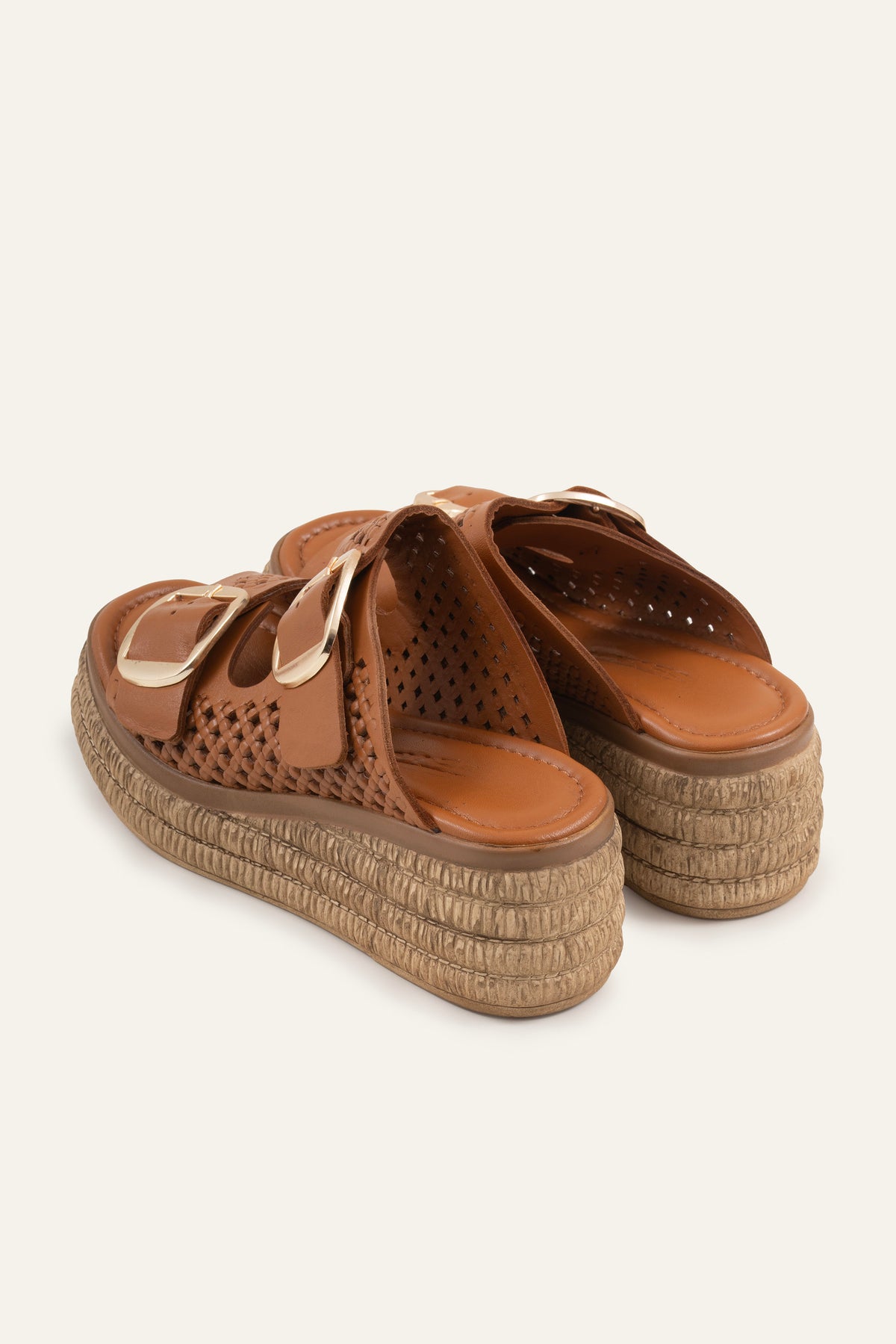 Naxos Genuine Leather Women Espadrille Slides Tan - view 3