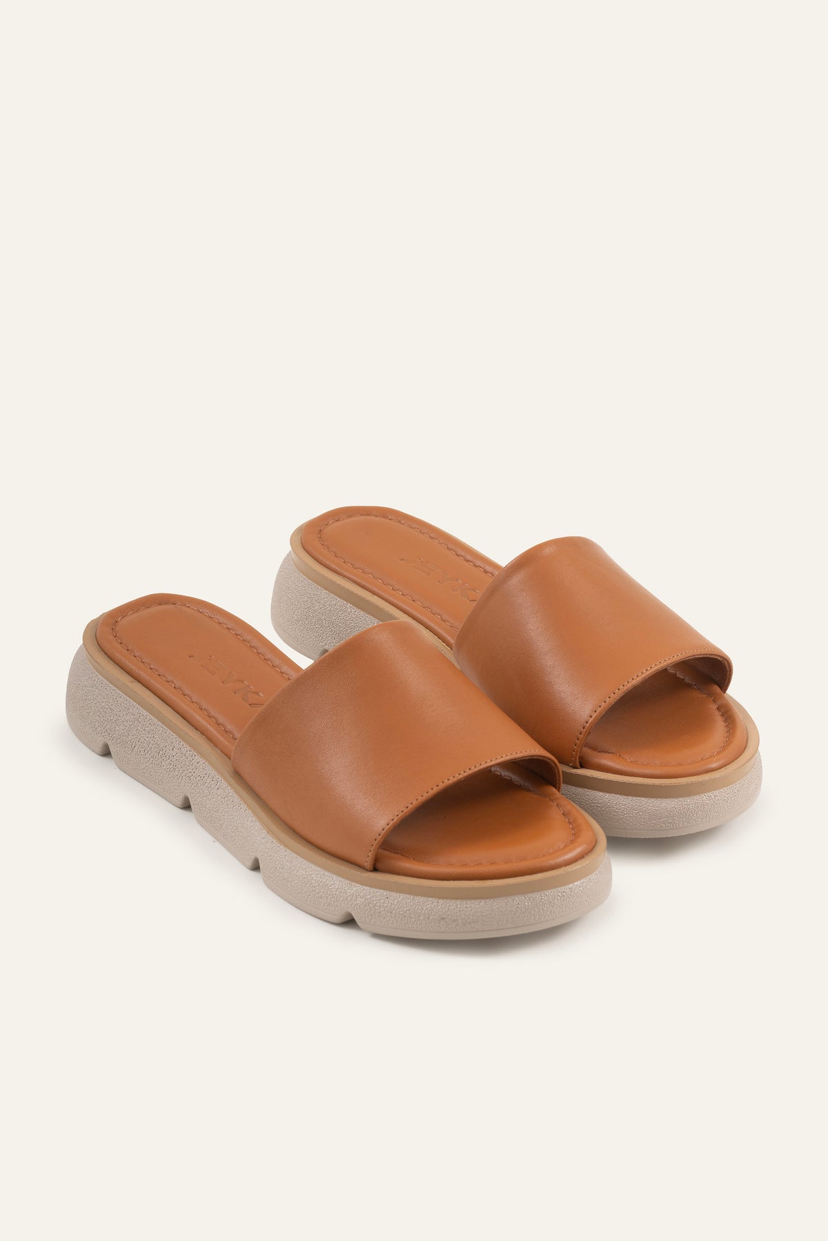 Nizza Genuine Leather Women Flat Slides Tan - view 2