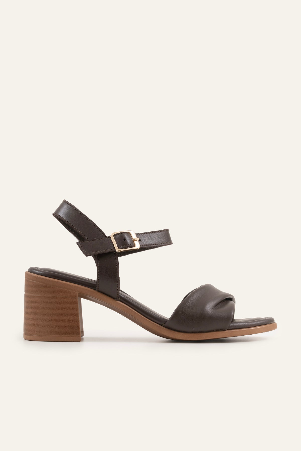 Parma Genuine Leather Women Block Heel Sandals Dark Brown - view 1