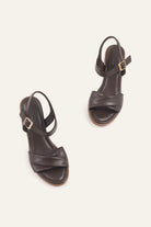 Parma Genuine Leather Women Block Heel Sandals Dark Brown - view 2