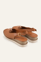 Paros Genuine Leather Women Wedge Sandals Tan - view 3
