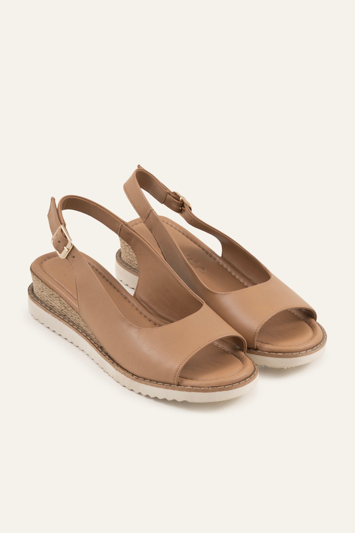 Paros Genuine Leather Women Wedge Sandals Taupe - view 2