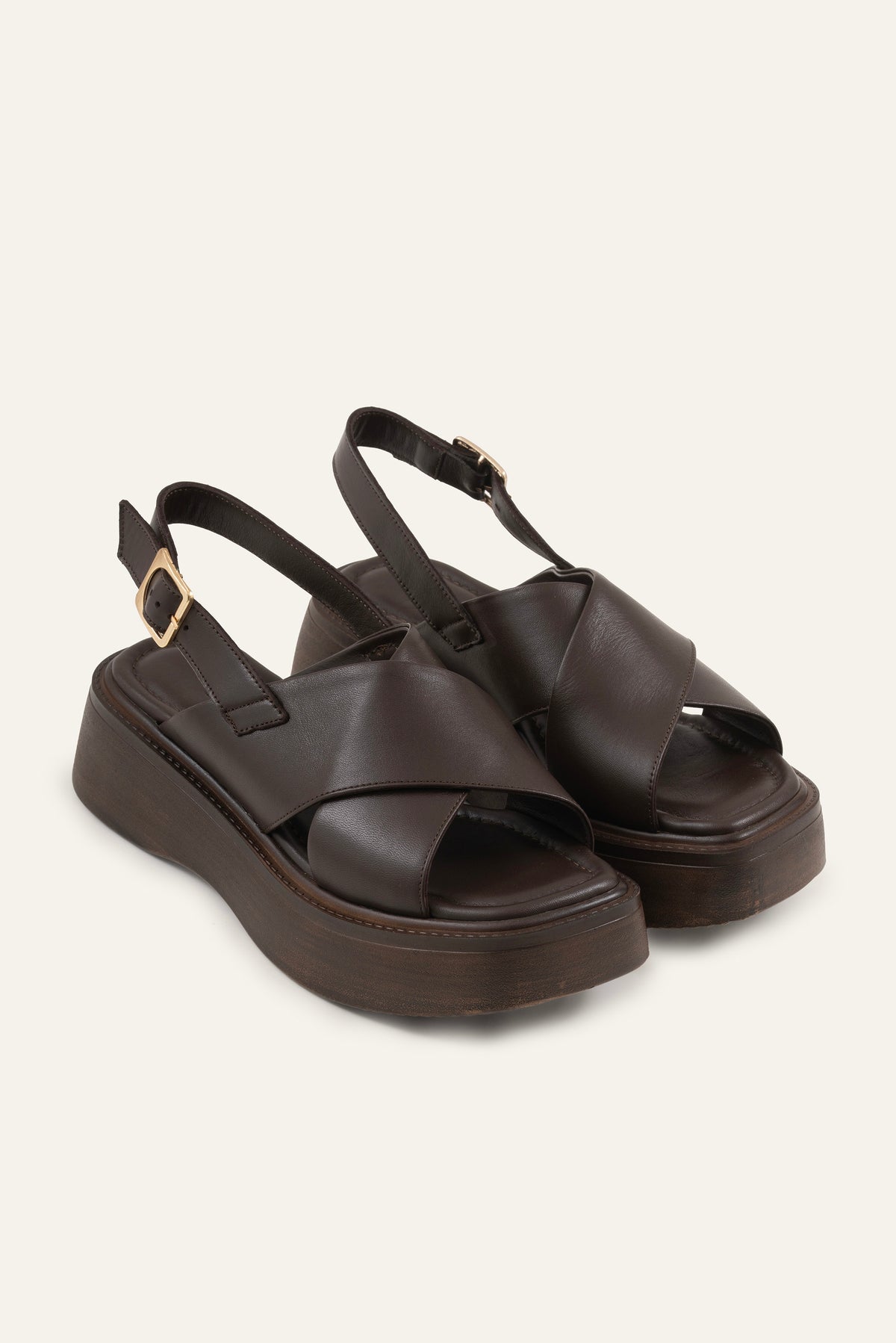 Patara Genuine Leather Women Platform Sandals Dark Brown - view 2
