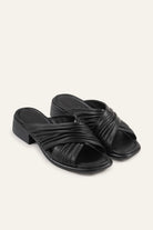 Porto Genuine Leather Women Wedge Slides Black - view 2