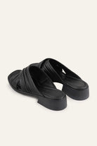 Porto Genuine Leather Women Wedge Slides Black - view 3