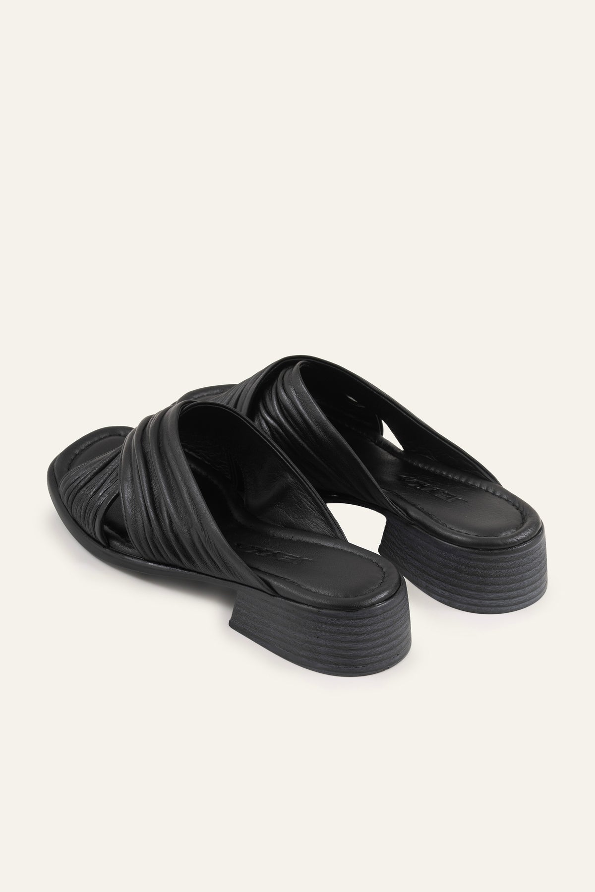 Porto Genuine Leather Women Wedge Slides Black - view 3