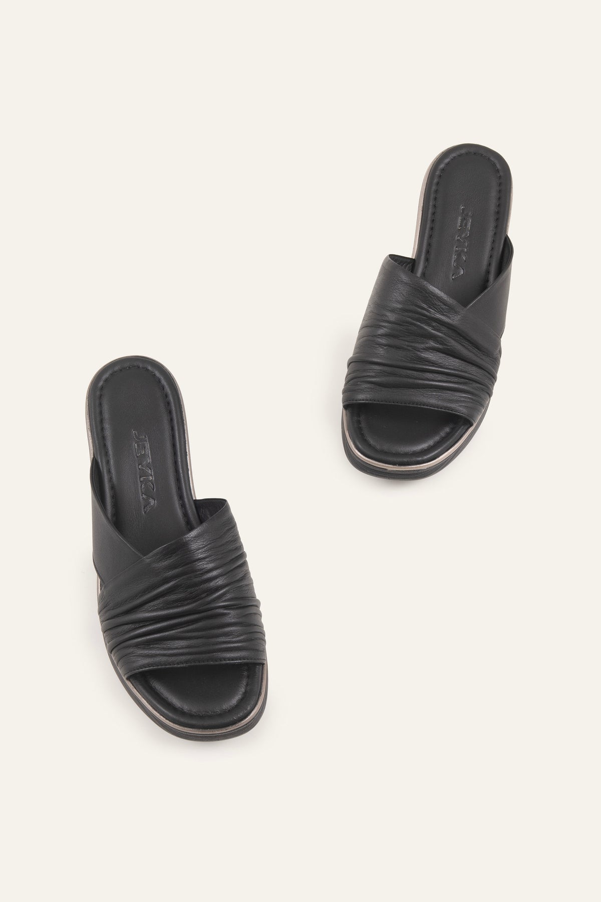 Porto Genuine Leather Women Wedge Slides Black - view 4