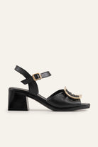 Portofino Genuine Leather Women Block Heel Sandals Black - view 1