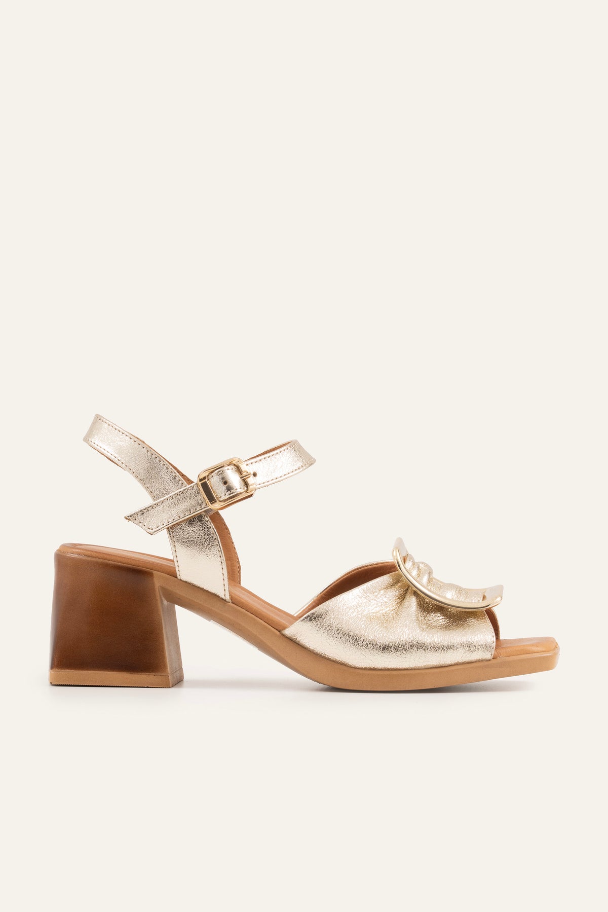 Portofino Genuine Leather Women Block Heel Sandals Gold - view 1